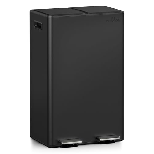 mVm Mülleimer Küche,60 Liter Treteimer,2 x 30 Liter Treteimer, 2 Fächer, Mülltrennsystem, Abfalleimer Küche mit Inneneimer aus Kunststoff,Metall,Klappdeckel, Softclose, Luftdicht