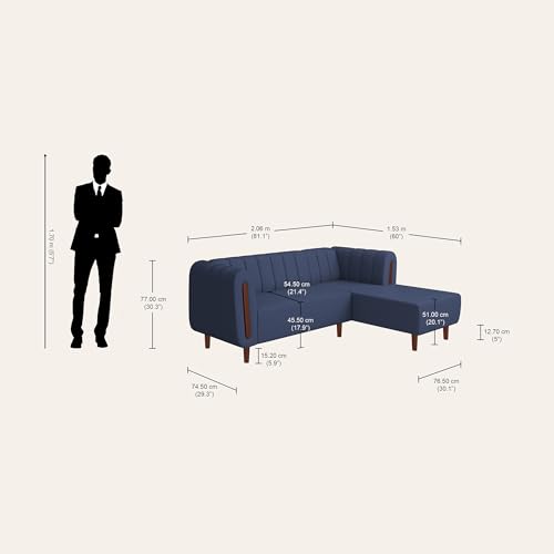 Image of Interio by Godrej Paramount L-Shape 3 Seater Left Hand Side Fabric Sofa, 1-Year Warranty, Solid Wood, Ocean Blue