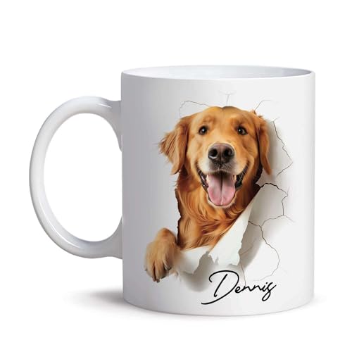 Lovely Golden Retriever Dog Coffee Cup, Personalized Name On Gold...