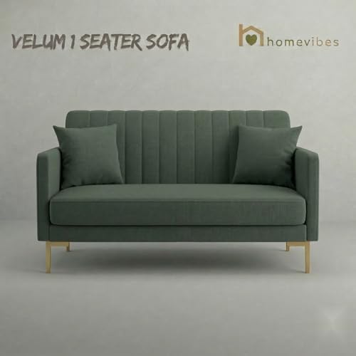 Image of Velum 3 Seater Sofa for Living Room & Office | Premium Fabric Upholstery | Solid Wood Frame | Comfortable Seating | 3 Years Warranty (Frosty Green, 2 Seater Sofa)