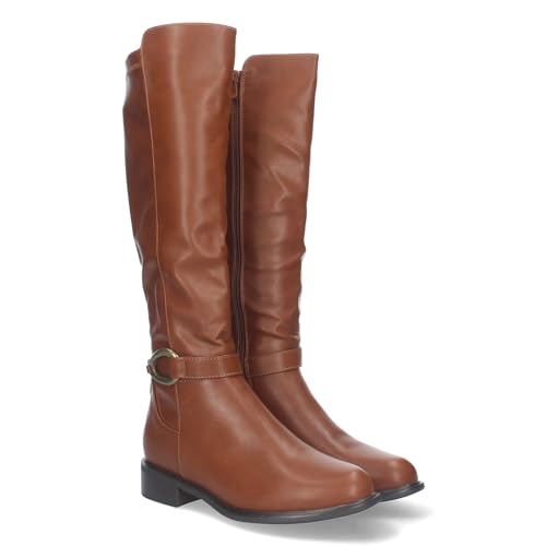 79693-Bota Lisa de Tacon Bajo con Cierre de Cremallera y Adorno de Hebilla en el Talon. Cana de 38'5cm. Ideales para Otono e Invierno. Talla 39 Camel