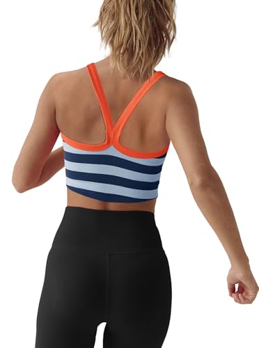 LAMISSCHE Womens Cropped Tank Tops Workout Sleeveless Striped Camisole Spaghetti Strap Athletic Gym Yoga Camis Shirt3