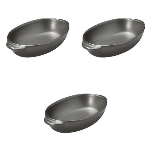 Set of 3, Small Black Oval Au Gratin [7.4 x 4.3 x 1.4 inches (18.7 x 11 x 3.6 cm)] | Setomonohonpo
