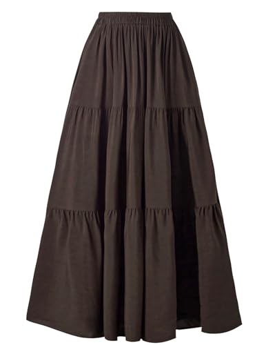 OSTOO Saia comprida de verão para mulher, estilo renascentista, com bolsos, estilo boémio, de cintura alta, rodada, Noz, XL