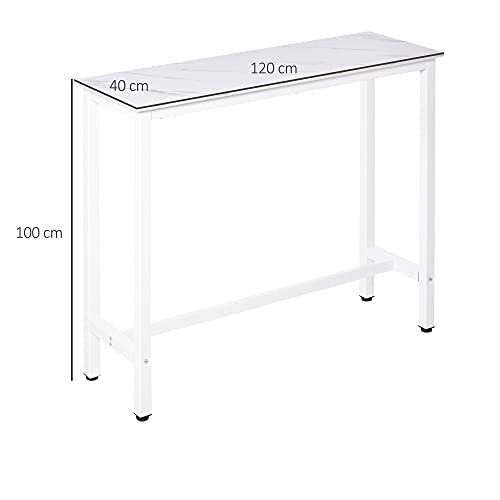 HOMCOM Mesa de Bar Mesa Alta con Encimera de Melamina Efecto Marmoleado y Patas de Acero Estilo Moderno para Cocina Cafetería Comedor 120x40x100 cm Blanco - imagen 3