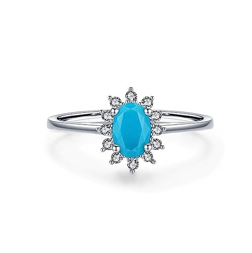 Parametro: anello di fidanzamento per le donne, taglio ovale, testa ad anello 4mm x 6mm, peso: 1.28g; Il materiale: Brasile turchese, 5a zirconia cubica, argento sterling 925 vero; Altri regali: opuscolo, sacchetto di flanella, panno per la pulizia dei gioielli.