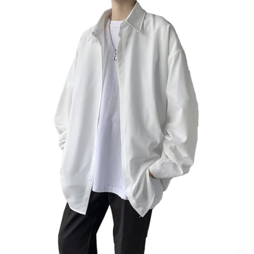 Camisa informal de gran tamaño con botones para hombre, estilo coreano, camiseta de...