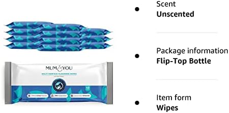 Mum & You 100% Biodegradable Antibacterial Plastic Free Baby-Safe Multi Surface Wipes, Pack of 12 (504 Wipes). Plant-Based and Alcohol Free, Kills 99.9% of Bacteria.