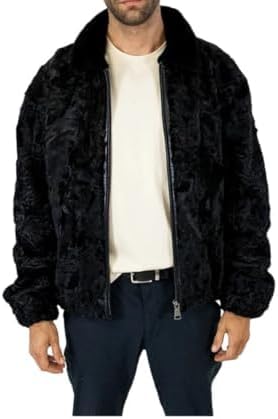 Men's Sheepskin Black Karakul Persian Jacket Pure Real Fur Collar Zipper Coat