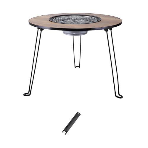 PQPQLI Barbacoa De Carbón para Exteriores, Negro/Nogal Barbacoa De Carbón Vegetal De Mesa con Patas De Mesa Plegables/Desmontables, Estufa De Barbacoa Portátil, Fácil De Limpiar(Walnut A)