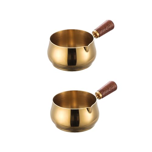 Mini Sauce Pan,Reusable 304 Stainless Steel Sauce Pan, Chocolate Melting Pot Vinegar Dipping Bowls Barbecue Sauce Bowl Mini Butter Coffee Milk Warmer Pot for Tea Soup Warming 2PCS (golden, 80ML)