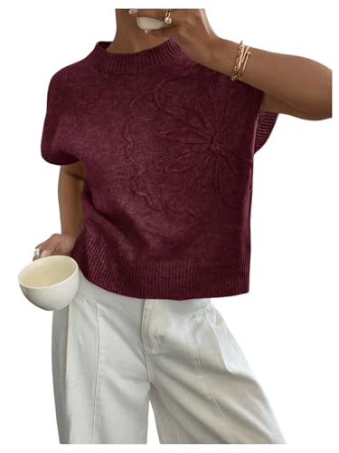 Image of SOLY HUX Women's Short Sleeve Sweater 3D Floral Sweaters Pullover Tank Tops Knit Vest Trendy Fashion Clothing