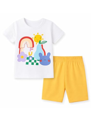 Image of HILEELANG Girls Cotton Short Set Summer 2 Piece Outfit T Shirt Shorts | 100% Cotton, Soft Breathable Fabric, 2 Piece Outfit Set, Elastic Waist, Summer Comfort for Toddler Little Girls