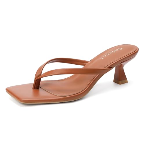Image of Goderci Kitten Flip Flop Thong Low Heels for Women Square Open Toe Slip On Heeled Sandals