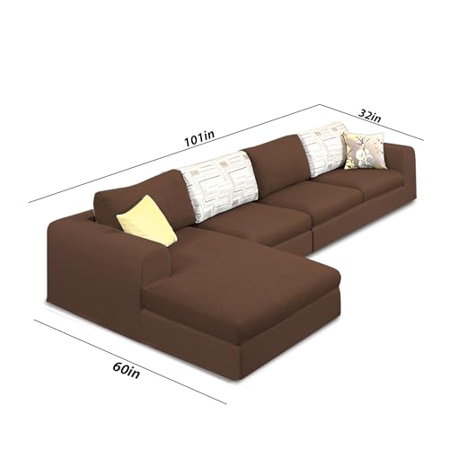 Image of Koza LHS 6 Seater L Shape Sofa Set for Living Room (Brown Fabric) Premium Fabric Sofa
