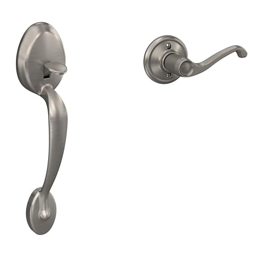 Image of SCHLAGE Plymouth Entry Handleset, Left Hand Flair Lever, Satin Nickel
