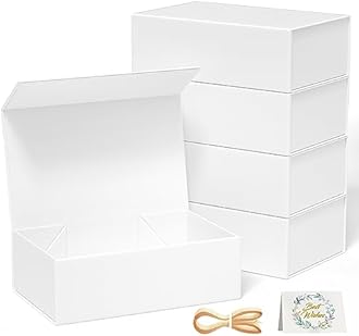 RYDDOY 5 Pack White Gift Box, 12x6x4'' Gift box for Presents with Lids Magnetic Closure Rectangle Collapsible for Bridesmaid Proposal Box, Wedding, Christmas, Halloween, Birthday Gift Packging