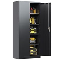 kavey Aktenschrank, Mehrzweckschrank, Büroschrank mit 4 Abnehmbaren Einlegeböden, Aktenschrank abschließbar für Lagerhaus, Garage, Zuhause, 180 x 80 x 40 cm, Schwarz