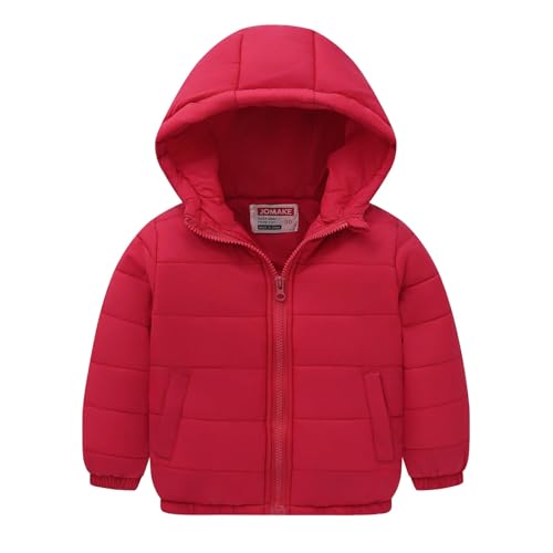 EnJoCho Boys Girls Middle Kids Hooded With Pockets Solid Color Short Cotton Jacket Ski Jacket Girls (Red, 9-10 Years)