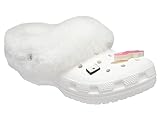 Crocs unisex adult Men's and Women's Classic Mammoth Charm | Fuzzy Slippers Clog, White, 12 Women 10 Men US