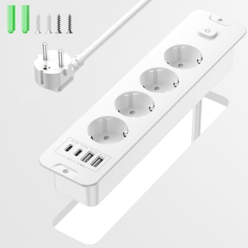Einbausteckdose, versenkbare Tischsteckdose mit 4 Steckdosen + 4 USB (2 USB-C PD20W), 2 m Kabel, bündige Montage – für Konferenz-/Schreibtische, Möbel & Küchen