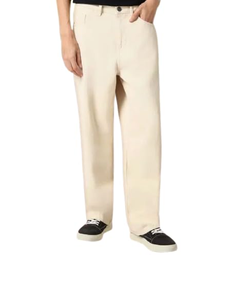 Moda Star Loose Fit Plain Denim Baggy Jeans, Beige-picture-30