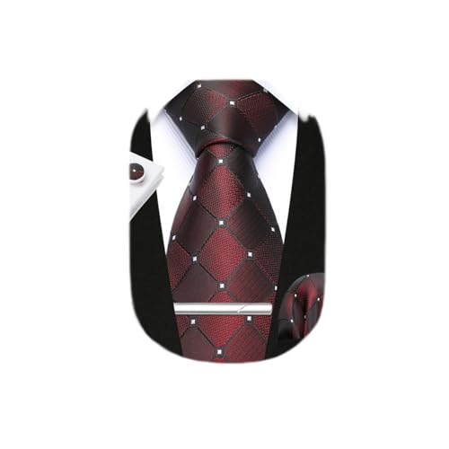 Image of HISDERN Plaid Ties for Men Classic Checkered Tie and Pocket Square Cufflinks Tie Clip Set Woven Men's Necktie Business
