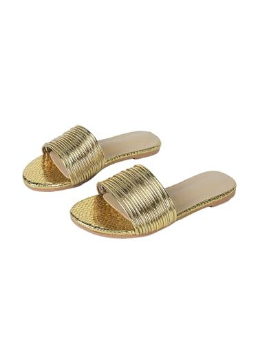 GORGLITTER Women's Summer Metallic Flats Sandal Dressy Cute Open Toe Slipper Slip on Slide Beach Sandals 2025