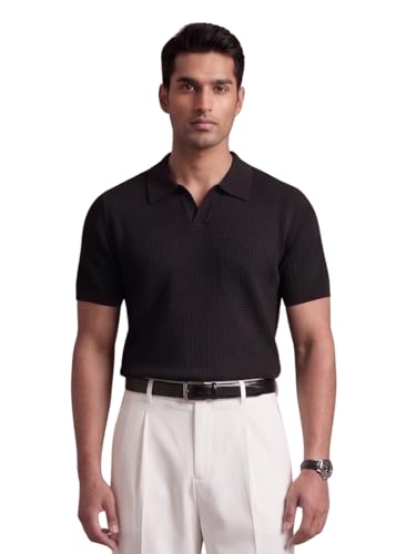 Image of Leriya Fashion Polo T Shirt for Men | Textured Polo T Shirts for Men | Smart Casual Half Sleeve T-Shirt for Mens, Breathable Cotton Knit Collar T Shirts