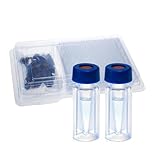 ALWSCI 0.3 mL 9-425 PP Schraubfläschchen Labor Autosampler Fläschchen mit Graduierung. Blauer 9-425 Open Top Ribbed Schraubverschluss mit 9mm Septa Polyimid/Rotes Silikon 1mm dick. 100pcs/pk
