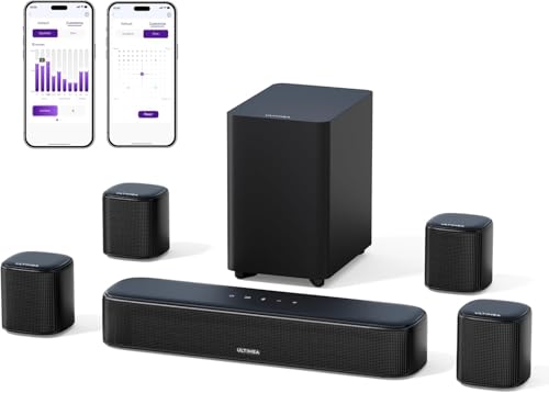 ULTIMEA 7.1ch Soundbar für TV Geräte, Heimkino Surround Sound System, 4 Surround Lautsprechern, 4" Subwoofer, App Steuerung, einstellbarem EQ, Bluetooth 5.3, Aura A40