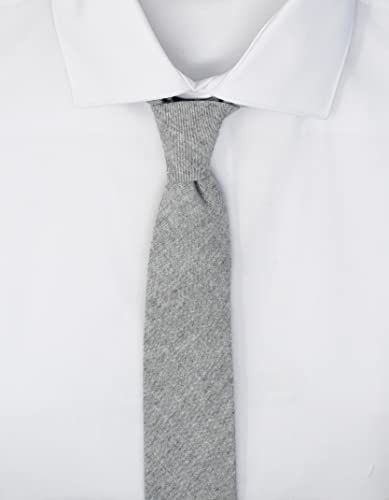 Image of Men's Chambray Cotton Skinny Necktie Tie Textured Distressed Style - 2.5 inch Width