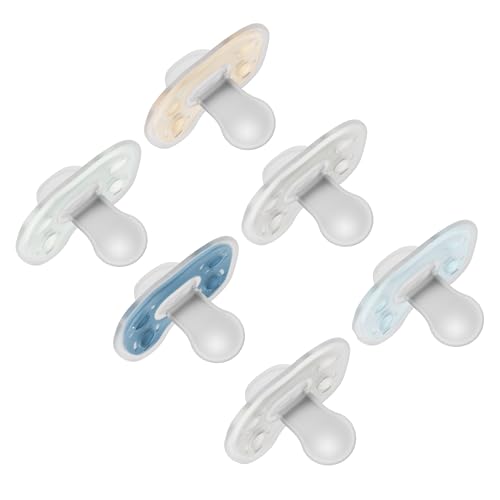 Image of Dr. Brown's Advantage One-Piece Silicone Baby Pacifier, Fully Symmetrical Soother, Blue/Blue/Gray/Green/Gray/Tan, 0-6m, BPA Free, 6 Pack
