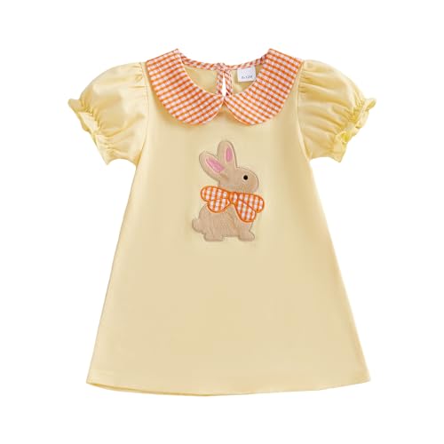 Lucikamy Toddler Baby Girl Easter Outfit Fly/Short Sleeve Bunny Embroidery A-Line Dresses Kids...