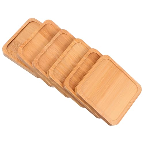 LALAFINA 6個 多肉植物用防漏水竹製プランタートレイ 耐久性角型花鉢受け皿 ガーデンポットパレット 植木鉢アクセサリーとして家や盆栽の水