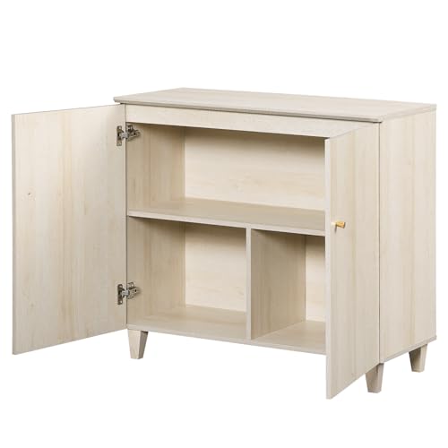Image of WAMPAT 71 inch Tall Bookcase with Doors & Storage Cabinet, 4 Column Modern 5-Tier Bookshelf with Adjustable Shelf, 142 inch Wide Wooden Display Book Shelf for Home Office, Living Room, Bedroom, Light Oak