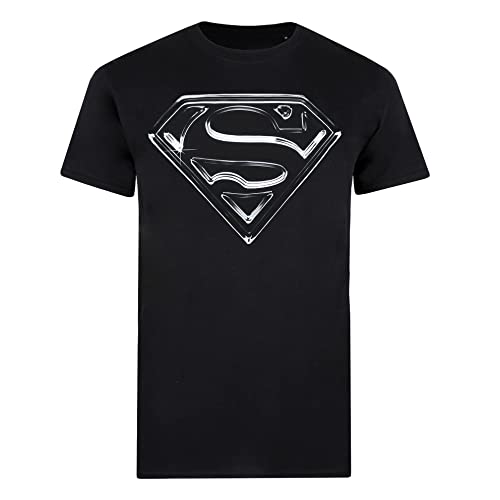 Logo Mania Superman Steel Logo Camiseta, Negro, M para Hombre