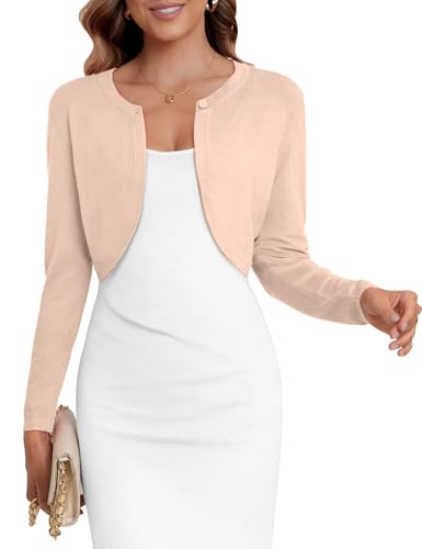 Image of Women's Cropped Cardigan Sweater Long Sleeve Knit Bolero Open Front Shrug for Dresses, S-XL