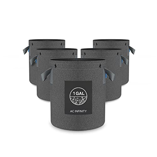 AC Infinity Lot de 5 Pots, Tissu résistant, Sacs de Culture réutilisables à aération, 4,5 l, Tissu Non tissé épais de 500 g, Anneaux Multi-usages,...
