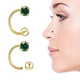 VDKIDKT 2PCS 20G Gold Birthstone Nose Ring Half Hoop Stud, CZ Body Ear Piercing Small Thin Hoop Body Jewelry Can Be Used as Septum Ring and Cartilage Earring (5.May-Emerald)