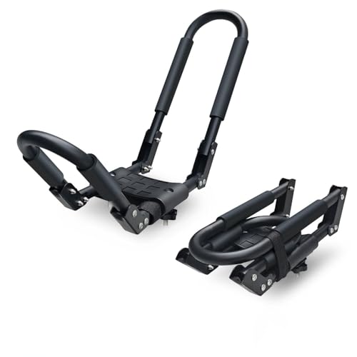 SUDOO Folding Kayak Roof Rack 1 Pair 2pcs Foldable J-Bar Heavy Duty Kayak Carrier Universal Fit for Square Oval Factory Crossbars for Kayaks Canoes Surfboards Ski Boards