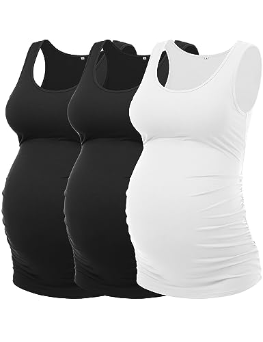 Image of Peauty "Long Enough to Cover Hip Maternity Side Ruch Tank Tops/Basic Maternity Tops for Summer Casual Wear (S-3XL)