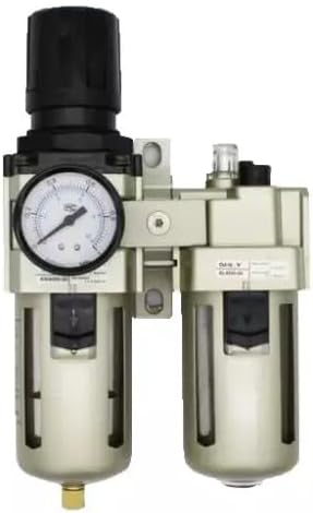 1/2 Inch BSP Pneumatic FRL Unit (Air Filter + Regulator + Lubricator) with Metal Guard and Pressure Gauge Air for Air Compressor Unit.