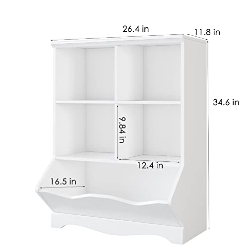 Horstors Toy Storage Organizer For Kids, 5 Cubbies Toy Storage Cabinet, Children Bookcase And Bookshelf Storage Display Rack Organizers For Playroom, Bedroom, Reading Nook, Nursery, White #TOP2