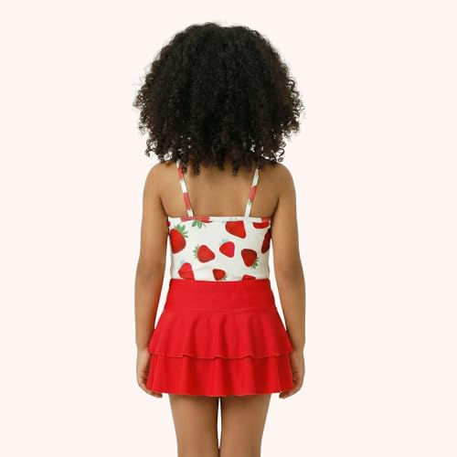 Image of DREAM BUS Toddler Girls One Piece Criss-Cross Straps Swimsuits with Tiered Ruffle Skirt Girls Bathing Suit Summer Swimwear