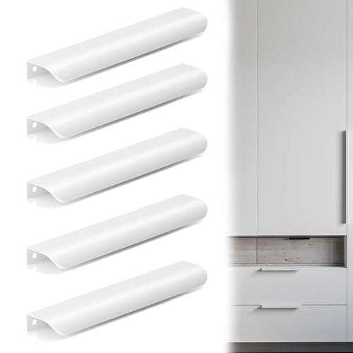 Korsaot 5 Pièces Poignee de Meuble Cuisine Blanc, Poignée Meuble Cuisine Porte Intérieure en Aluminium 200mm, Poignee de Meublee pour Armoire Armoire Porte Tiroir