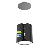 Cecotec Campana Extractora de Isla Redonda 38cm Bolero Flux CRE 385500 Black A+. Acabado en Acero Negro, Succión 591,2 m³/h, Control de Botones Electrónicos, Filtro de Carbono, Clase A+, Motor DC