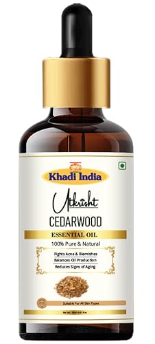 Image of Khadi Cedarwood Essential Oil 15 ml | Pure & Natural | Strengths Hair & Scalp | Body & Face Massage Oil | Skincare for Glowing Skin | All Skin & Hair Types | Aromatherapy for Men & Women