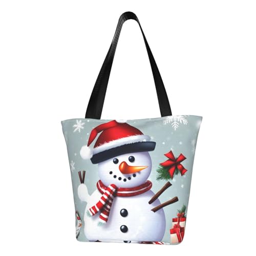 Christmas Happy Snowman Print Lightweight Shoulder Bag Summer Outings Tote Bags Travel Hiking Work Casual Use
