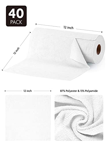 Fantasticlean Microfiber Cloths in a Roll, Reusable and Washable Tear Away Cleaning Rag Towels, for Auto, House, Garage or Kitchen, 12" x 12", 40 Pack (White)